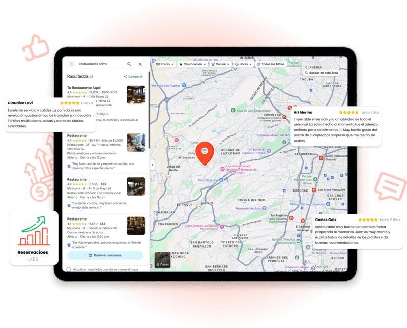 Restaurante en los primeros resultados de Google Maps gracias a las reseñas.